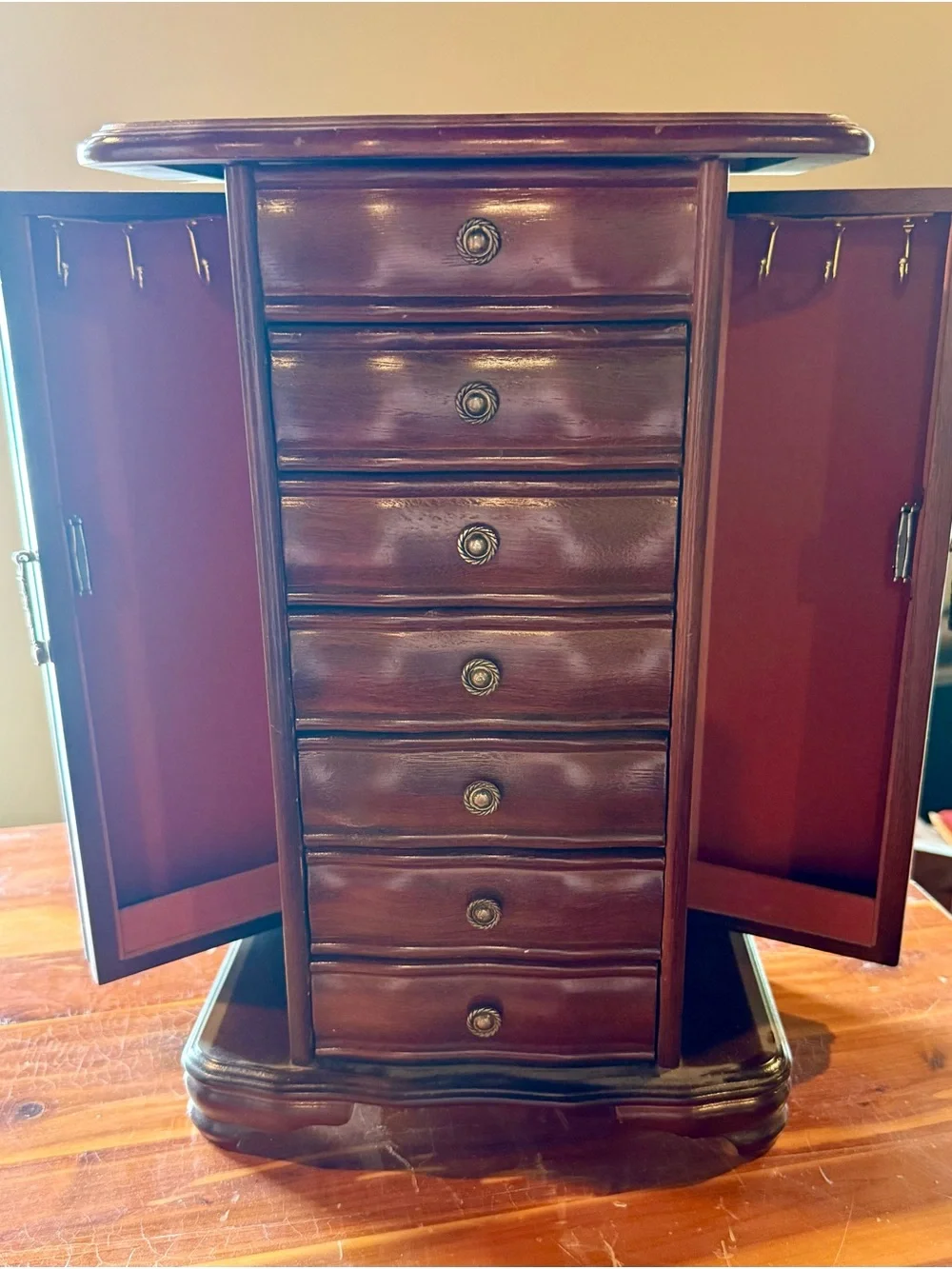 Vintage-Style Wooden Jewelry Box / Armoire Cabinet with Mirror
